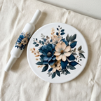 Marble Chakla Belan Set | Rolling Pin Board Chapati Roller | White Blue Design Floral Design