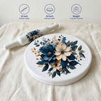 Marble Chakla Belan Set | Rolling Pin Board Chapati Roller | White Blue Design Floral Design