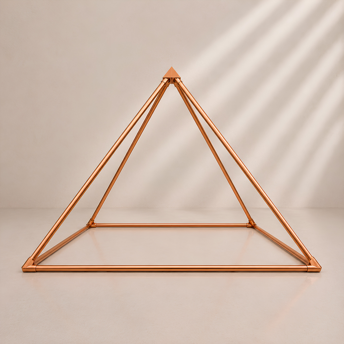 Foldable copper pyramid packed for travel
