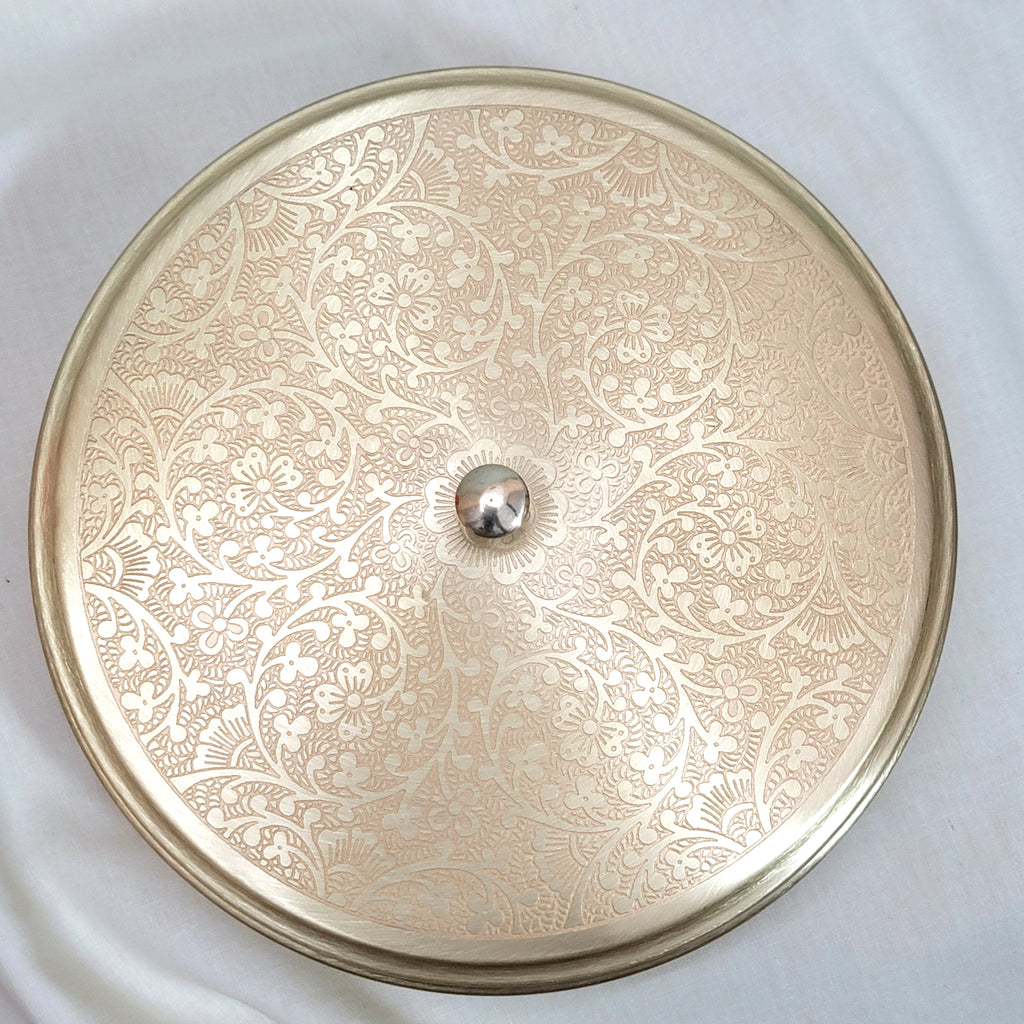 Brass Spice Box 8" (7 Containers, Etched Floral Matt Finish)