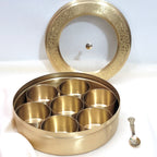 Brass Spice Box 8" (7 Containers, See through Lid, Etched Matt Finish)