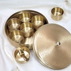 Brass Spice Box 8" (7 Containers, Etched Floral Matt Finish)