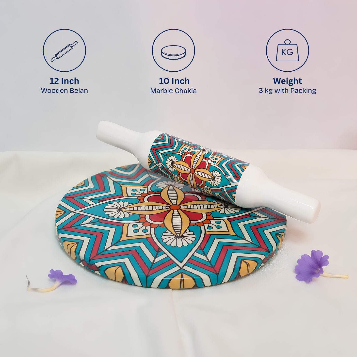 Marble Rolling Pin board for Chapati Roller | Chakla Belan Set
