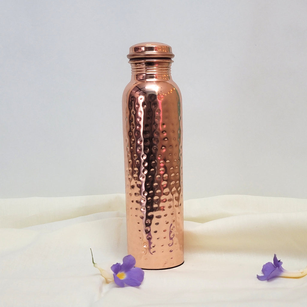 Copper Water Bottle  Hammered Design Glossy Finish 950 ML – Handcrafted Gift | Diwali Gift Idea