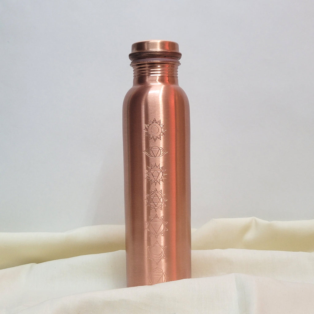 7 Chakra Yoga Copper Water Bottle - 950 ML | 99.9% Pure Copper