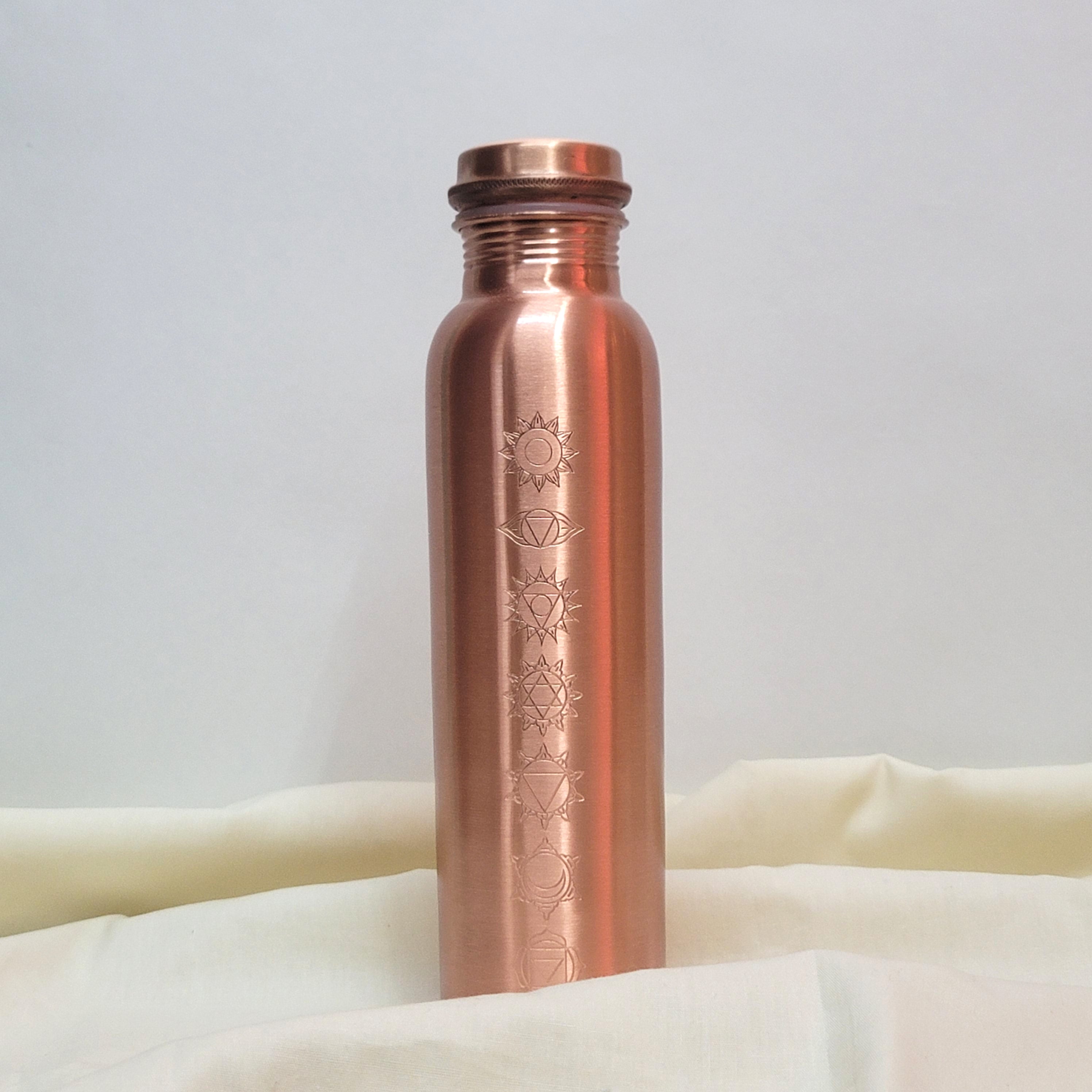 7 Chakra Yoga Copper Water Bottle - 950 ML | 99.9% Pure Copper