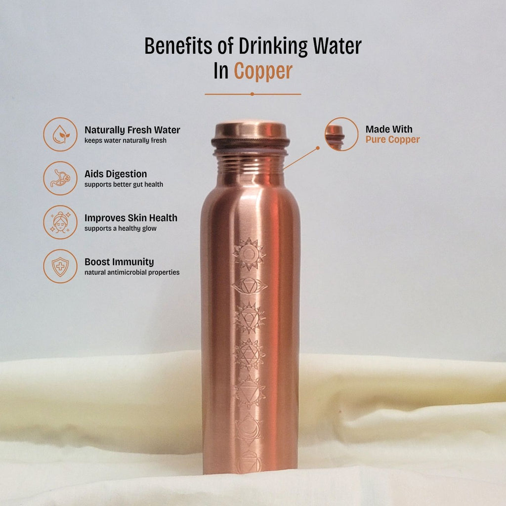 Copper Pyramid Meditation Kit | Giza Golden Ratio Copper Pyramid, 7 Chakra Water Bottle & 7 CHakra Magnetic Kada