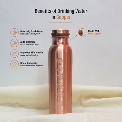 7 Chakra Yoga Copper Water Bottle - 950 ML | 99.9% Pure Copper