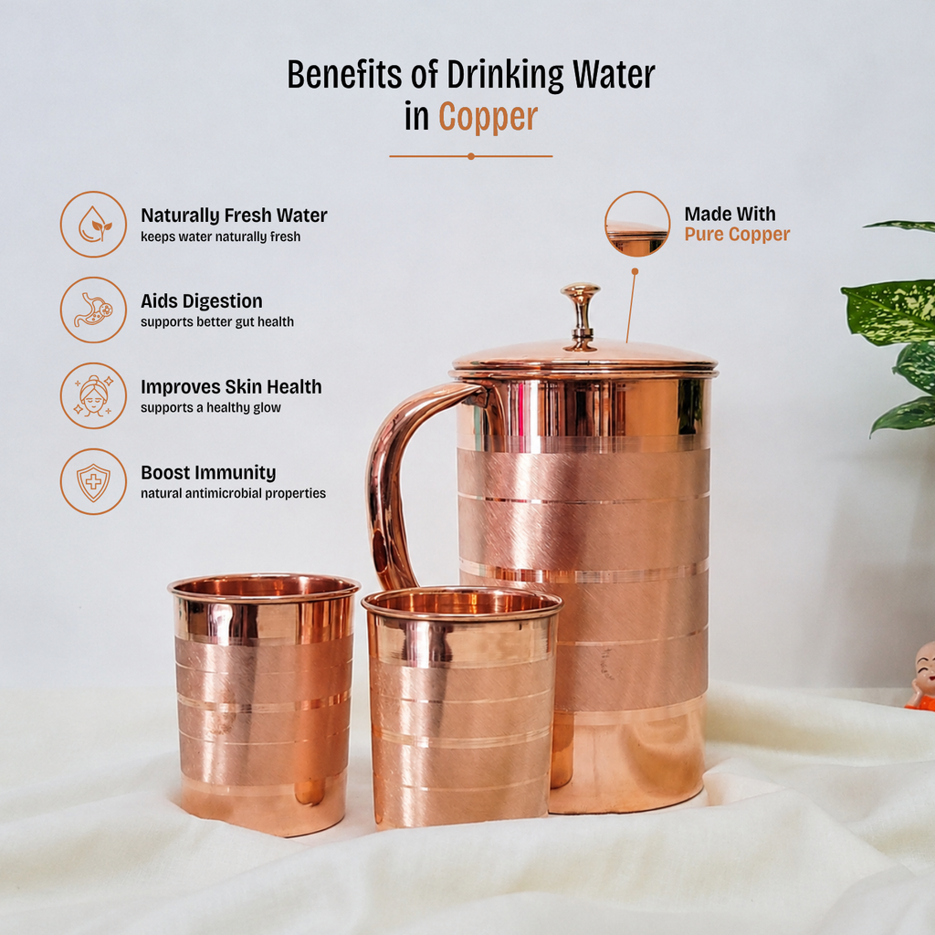 Benefits of drinking water in Copper jug and glass