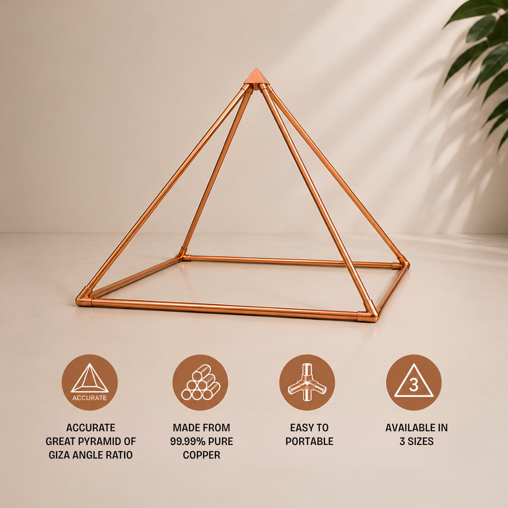 Copper Pyramid Meditation Kit | Giza Golden Ratio Copper Pyramid, 7 Chakra Water Bottle & 7 CHakra Magnetic Kada
