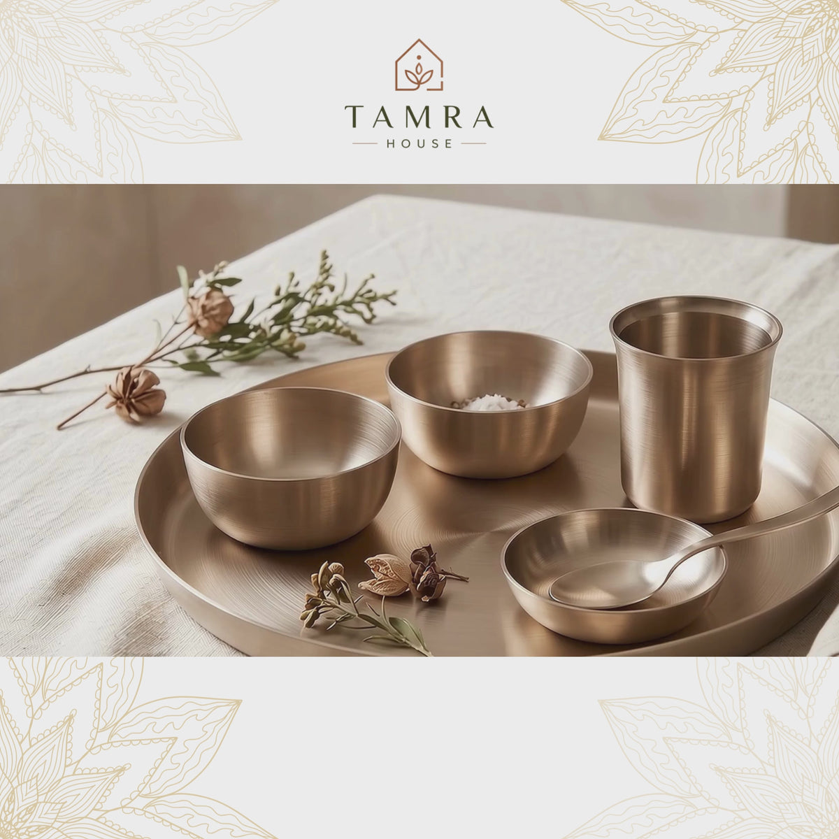 Pure Kansa Thali Dinnerset Set of 6 Pieces | Gift Idea